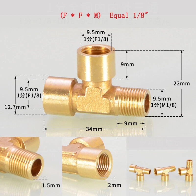 Brass Tee Pipe Fittings – NPT Thread, 1/8" to 2", M/F Configurations