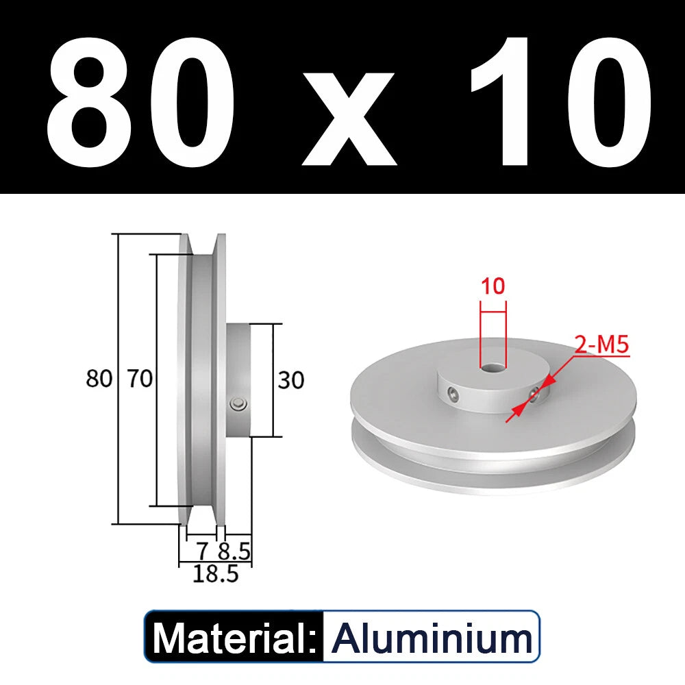 OD 20mm-100mm Aluminium V-Groove Pulley With Fixed Screw for 5mm/6mm Width Belt