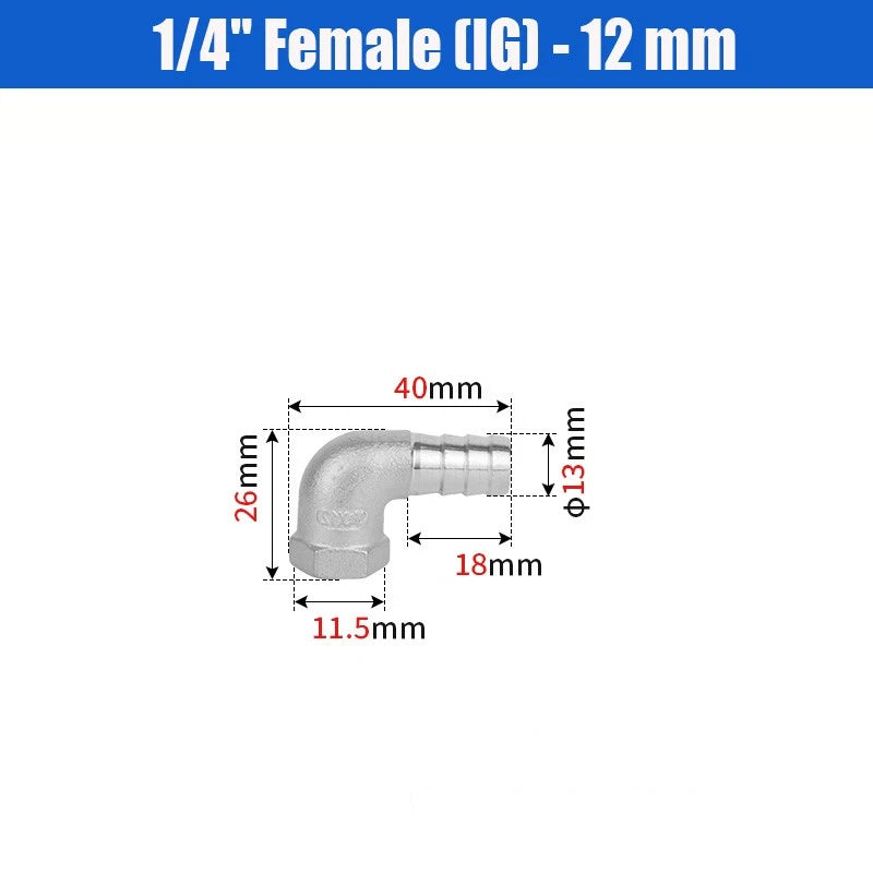 BSP Male Elbow Barbed Hose Connector — Stainless Steel, 1/8" to 1/2", 6–16mm