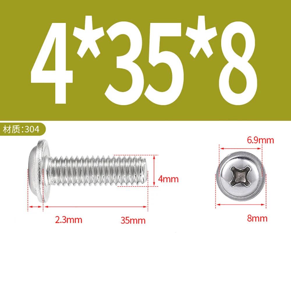Phillips Flanged Button Head Screws M1.4–M6 | 304 Stainless Steel