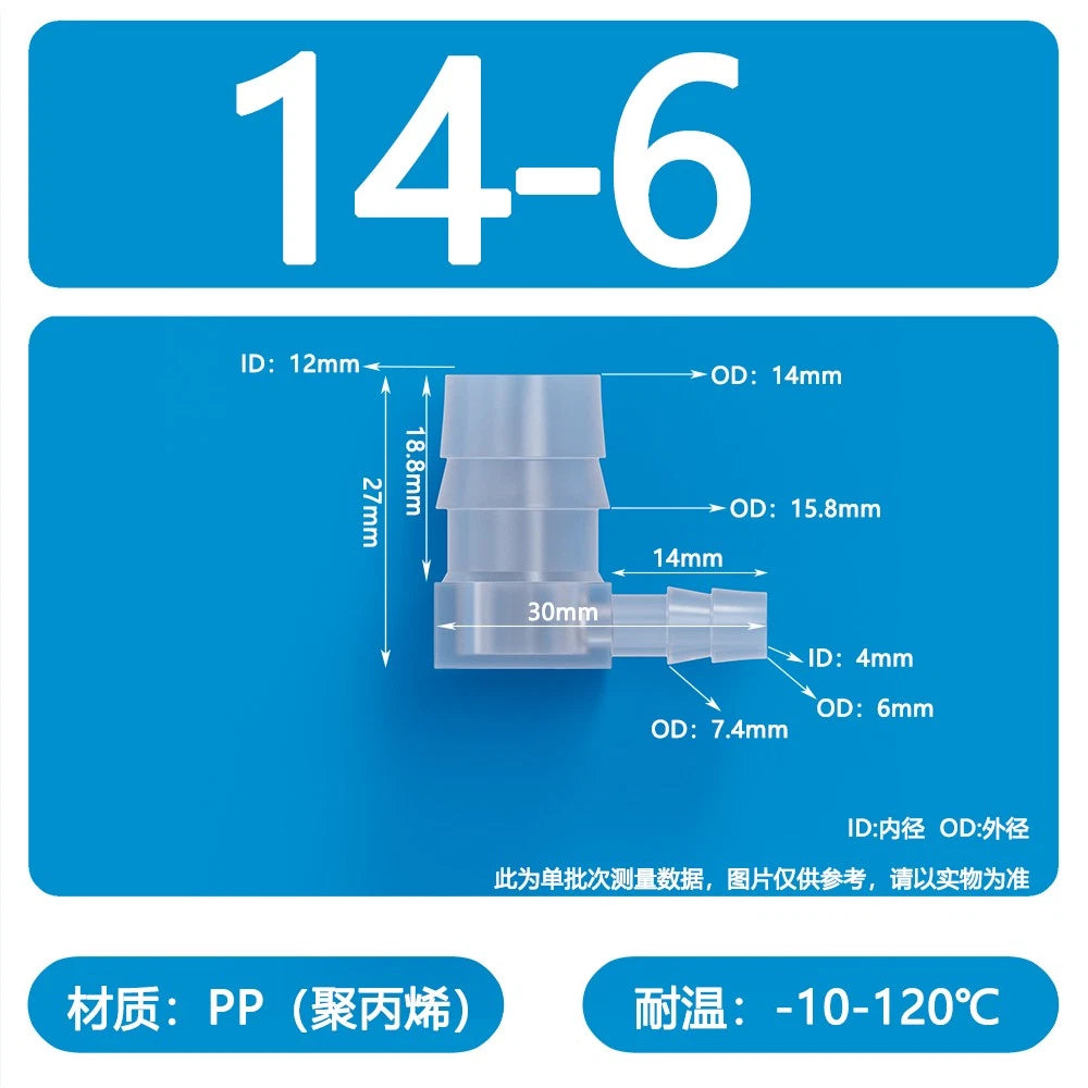 90° Elbow Plastic Barbed Joiner Reducer Connector Pipe Tube Hose Water 1.6-25mm