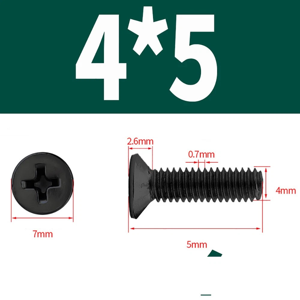 Black Phillips Flat Head Countersunk Machine Screws — Carbon Steel M1–M6