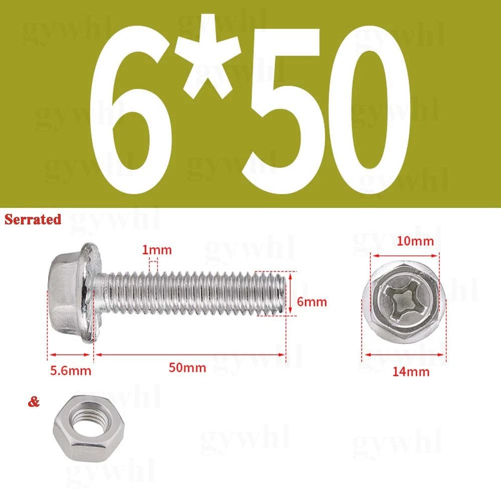 Phillips Hex Flange Bolts with Hex Nuts — Serrated & Smooth, M3–M8