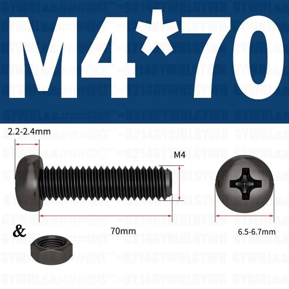 Black Pan Head Phillips Machine Screws + Hex Nuts Set – A2 Stainless Steel, M2 to M10