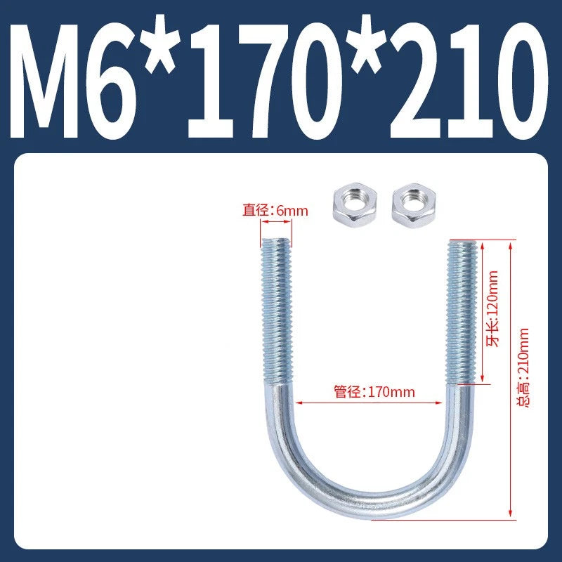 M6 M8 M10 M12 U Bolt With 2 Hex Nuts Zinc-Plated U-Bolts Clamp Pipe Tube Metric
