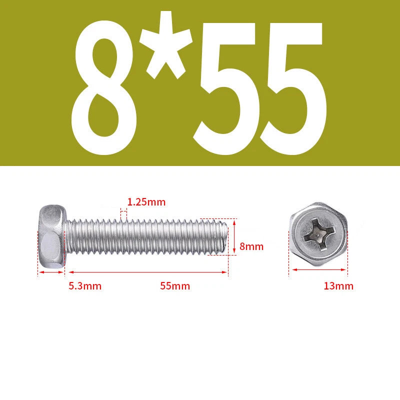 A2 Stainless Steel Hex Head Machine Screws – M3 M4 M5 M6 M8, Fully Threaded (304 Grade)