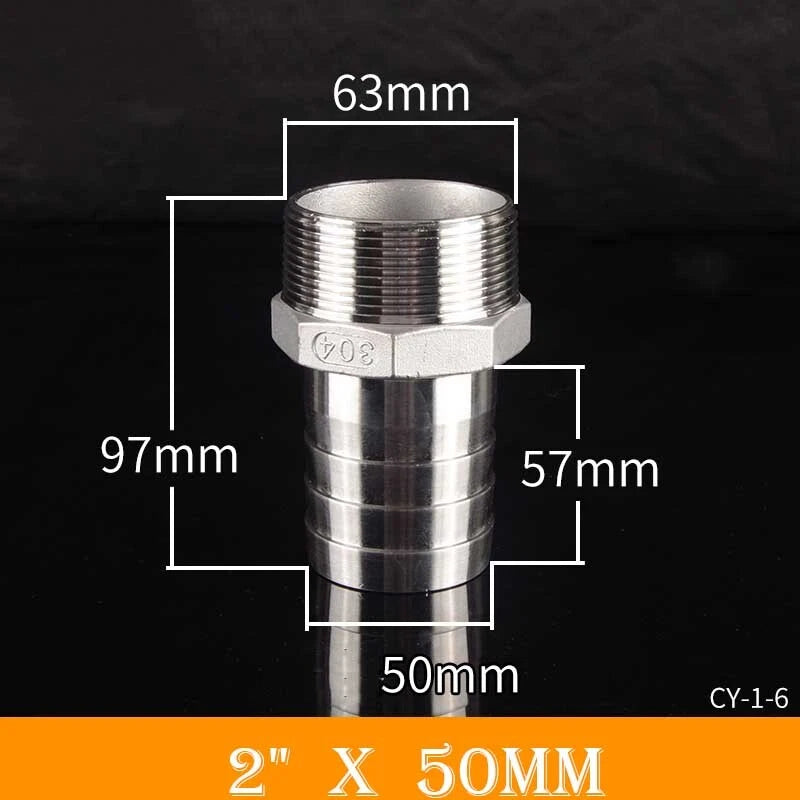Stainless Steel BSP Male Thread x Barb Hose Tail Connector | 1/8" to 4"