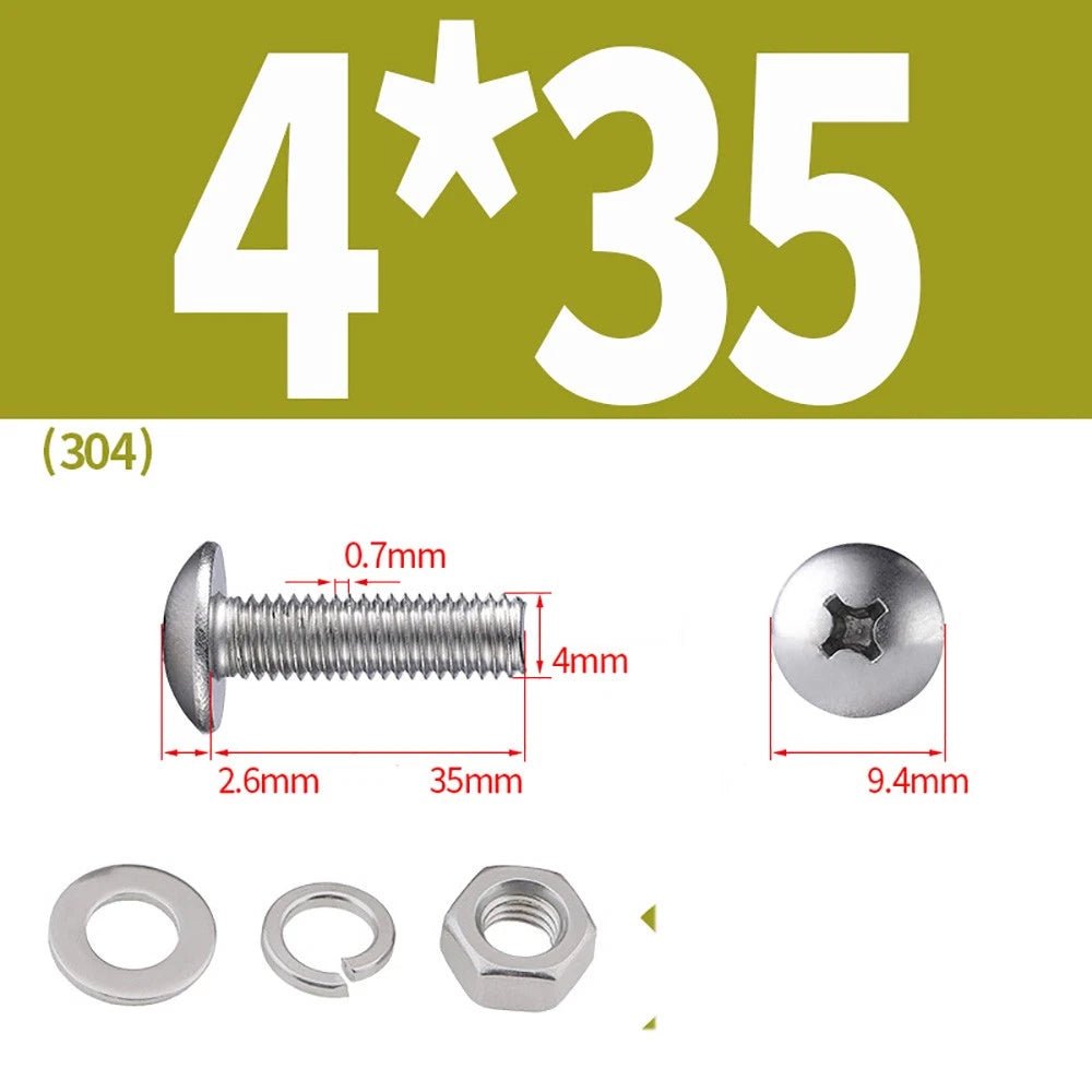 M2–M4 Phillips Truss Head Machine Screws with Hex Nuts & Washers – A2 Stainless Steel - HomeDIYer