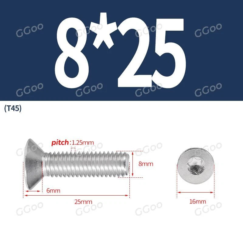 A2 Stainless Steel Torx Countersunk Flat Head Machine Screws M2 M2.5 M3 M4 M5 M6 M8 DIN 965 — 4mm to 60mm