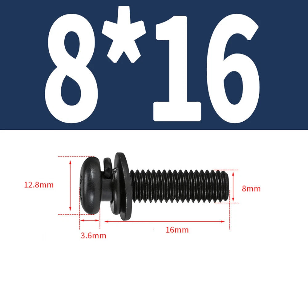 M5–M8 Phillips Pan Head Screws with Flat Washer – Nickel Plated or Black Zinc, Carbon Steel