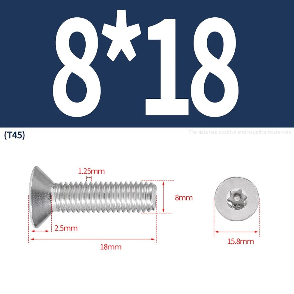 M3–M8 Pin Torx Countersunk Flat Head Machine Screws | A2 Stainless Steel - HomeDIYer