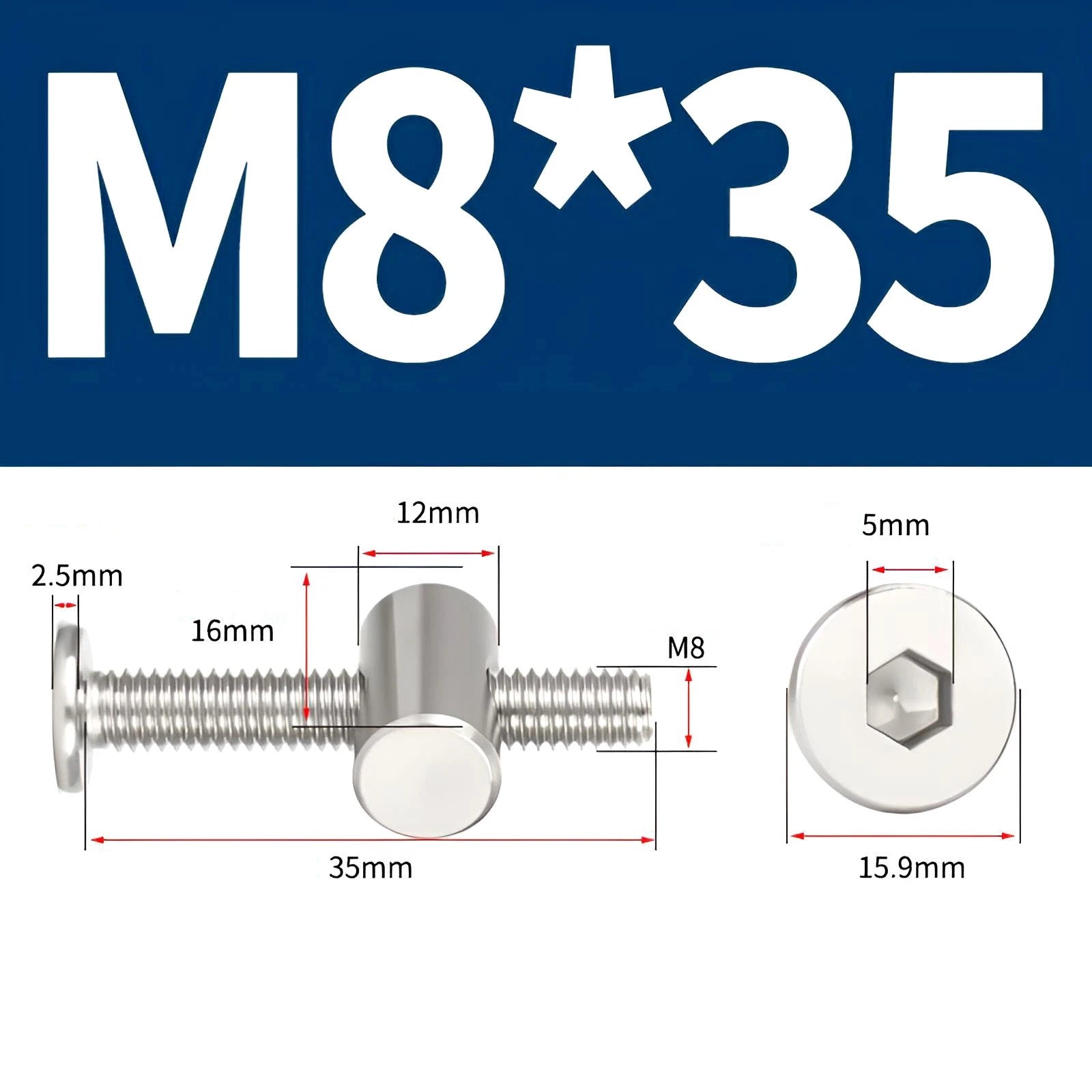 M4 M5 M6 M8 304 Stainless Steel Furniture Connecting Bolts with Barrel Nuts