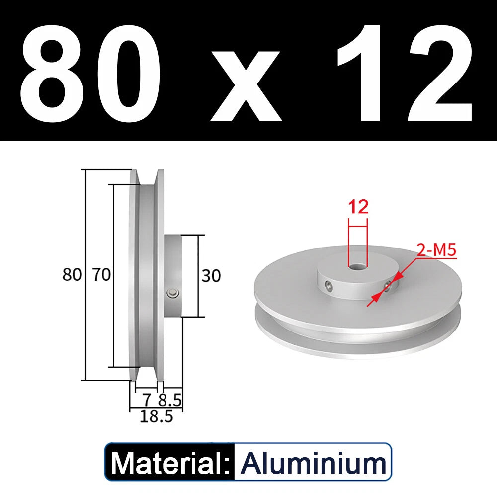 OD 20mm-100mm Aluminium V-Groove Pulley With Fixed Screw for 5mm/6mm Width Belt