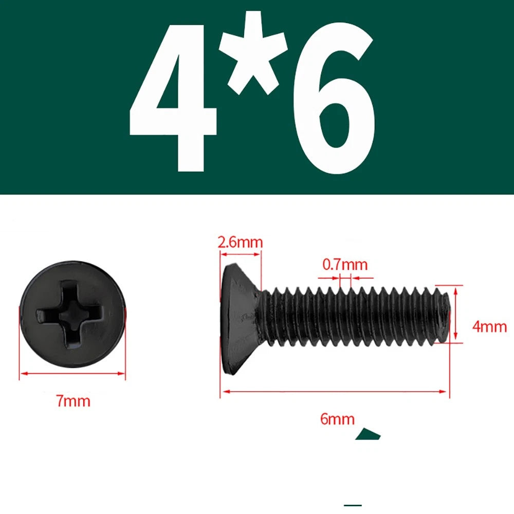Black Phillips Flat Head Countersunk Machine Screws — Carbon Steel M1–M6