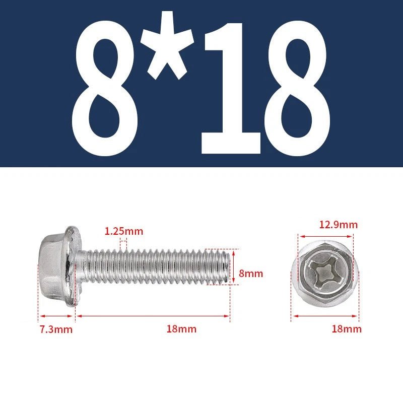Phillips Hex Flange Screws 304 Stainless Steel M3–M8 | Dentate & Flat Flange - HomeDIYer