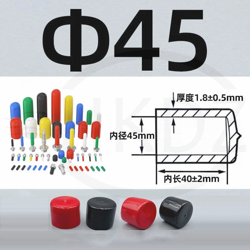 PVC End Caps for Screws, Bolts, Rods, Tubes & Cables – Thread Cover Protector, Rubber Plastic Caps (12-114mm, Multiple Colors)