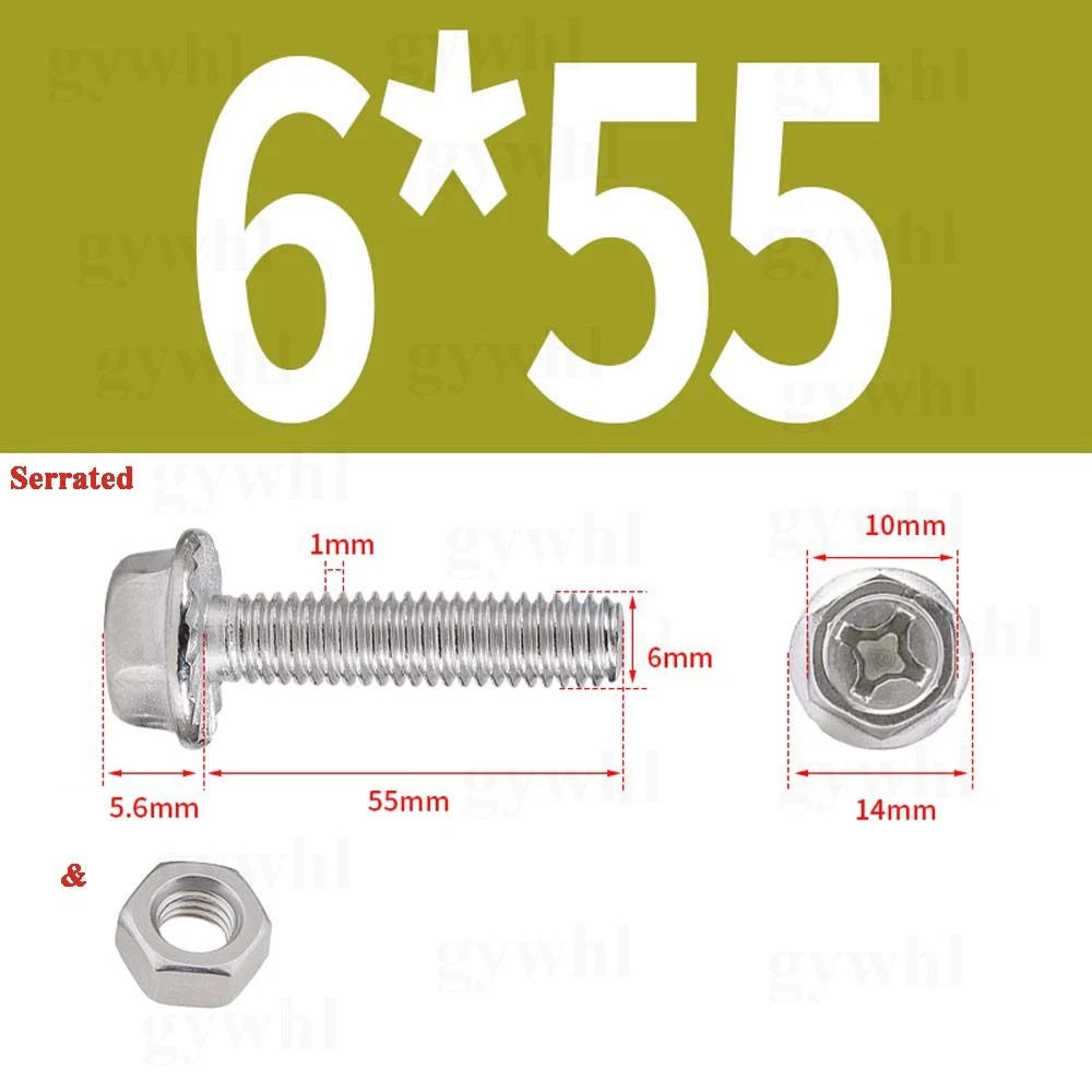Phillips Hex Flange Bolts with Hex Nuts — Serrated & Smooth, M3–M8