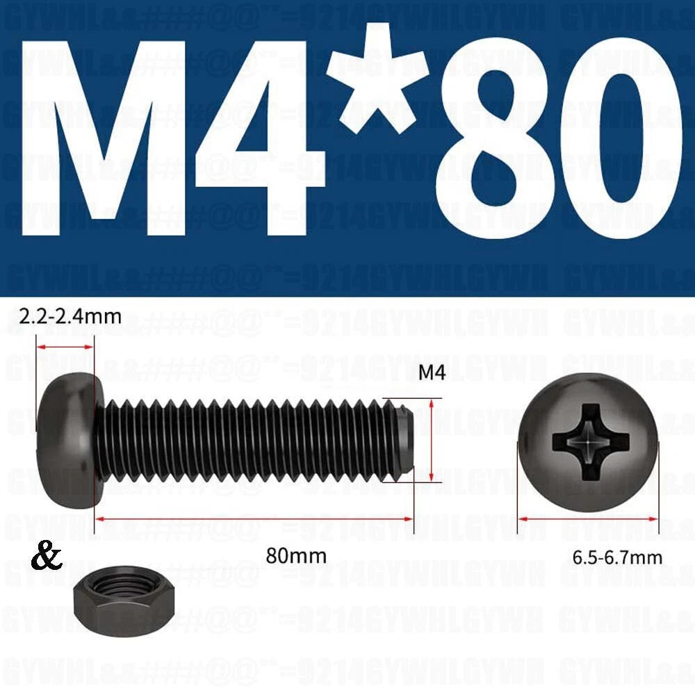 Black Pan Head Phillips Machine Screws + Hex Nuts Set – A2 Stainless Steel, M2 to M10