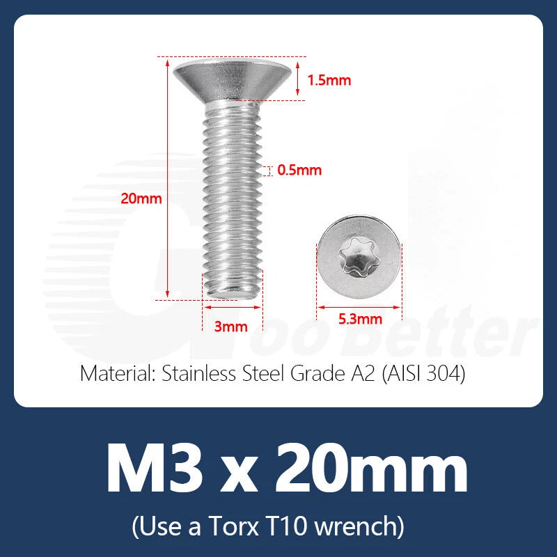 M1.4–M12 Torx Countersunk Machine Screws – A2 Stainless Steel, DIN 965 (3–100mm)