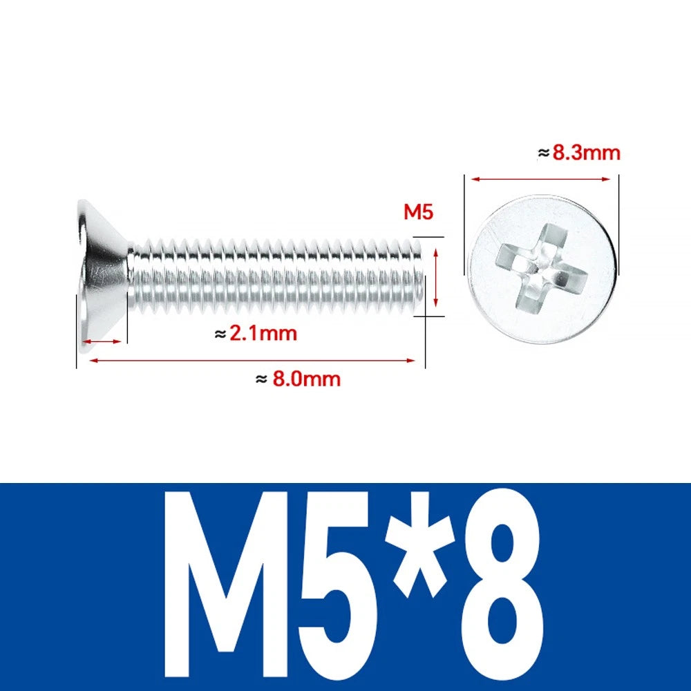 Countersunk Phillips Machine Screws – M2 to M12, White / Colour Zinc Plated, Carbon Steel