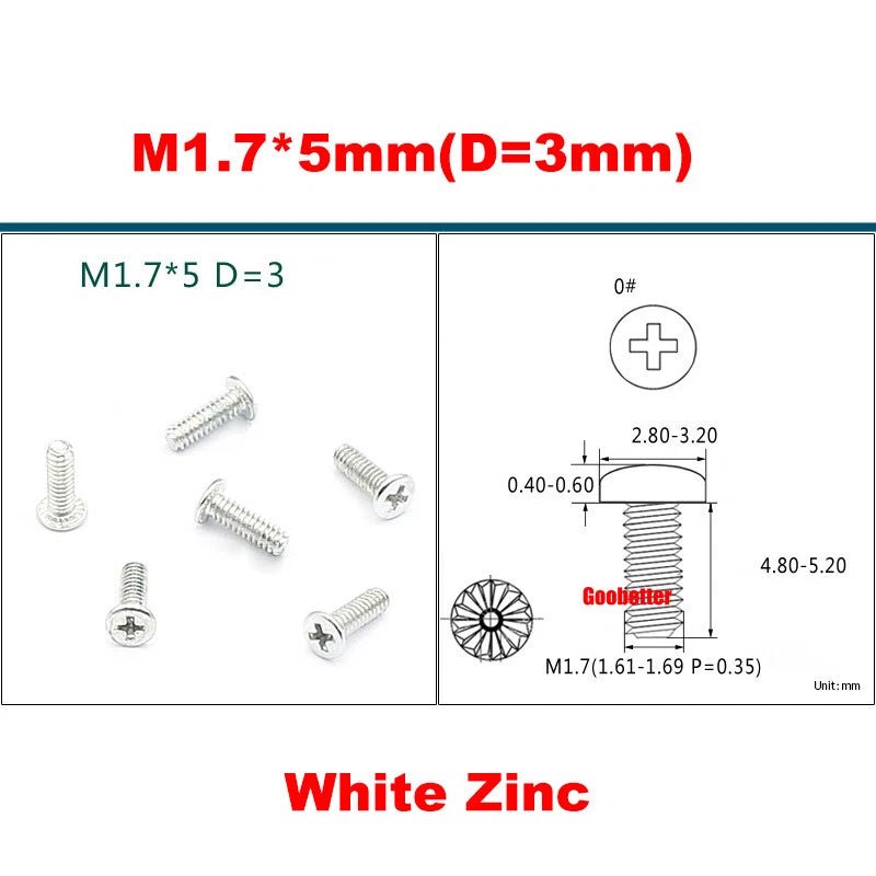 Phillips Pan Head Machine Screws M0.8 M1 M1.2 M1.4 M1.6 M1.7 — Cross Round Head Bolts, Multiple Coatings - HomeDIYer
