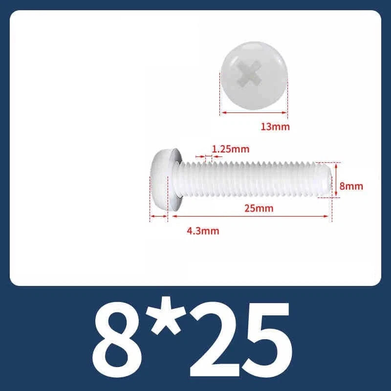 White Nylon Phillips Pan Head Machine Screws – M2 to M8, Non‑Conductive & Corrosion‑Free (PA66)