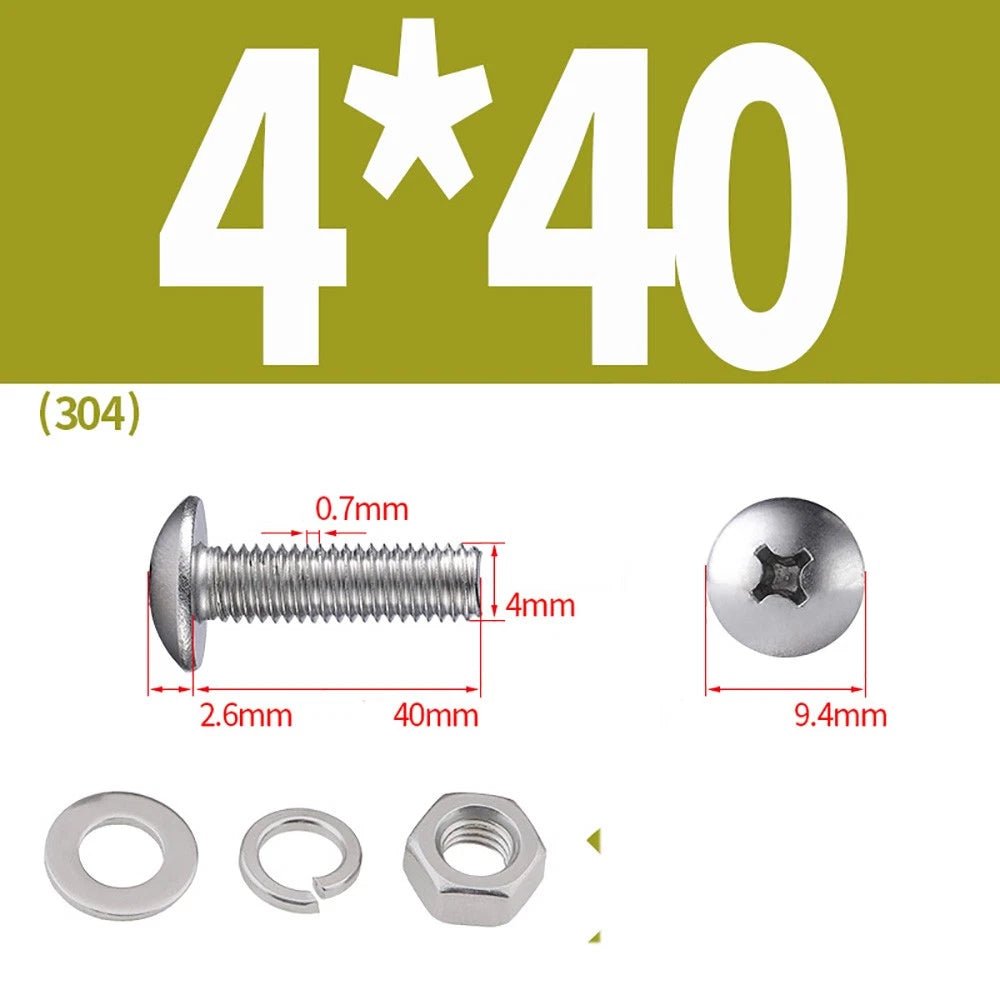 M2–M4 Phillips Truss Head Machine Screws with Hex Nuts & Washers – A2 Stainless Steel - HomeDIYer
