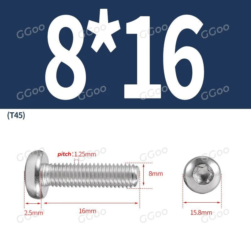 A2 Stainless Steel Torx Pan Head Machine Screws — M2 to M8, Six-Lobe Drive