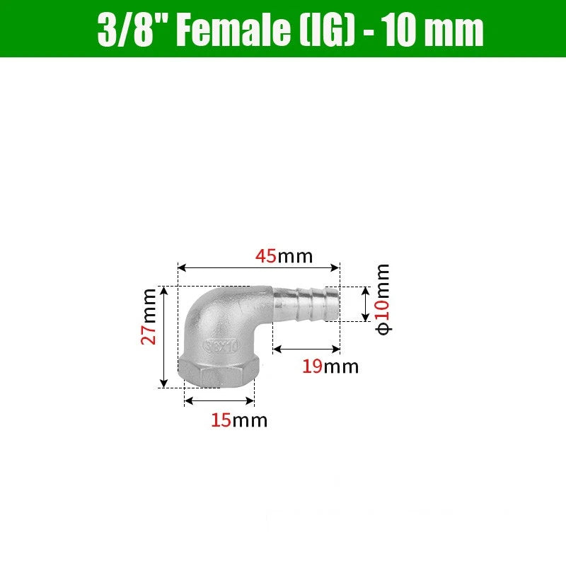 BSP Male Elbow Barbed Hose Connector — Stainless Steel, 1/8" to 1/2", 6–16mm