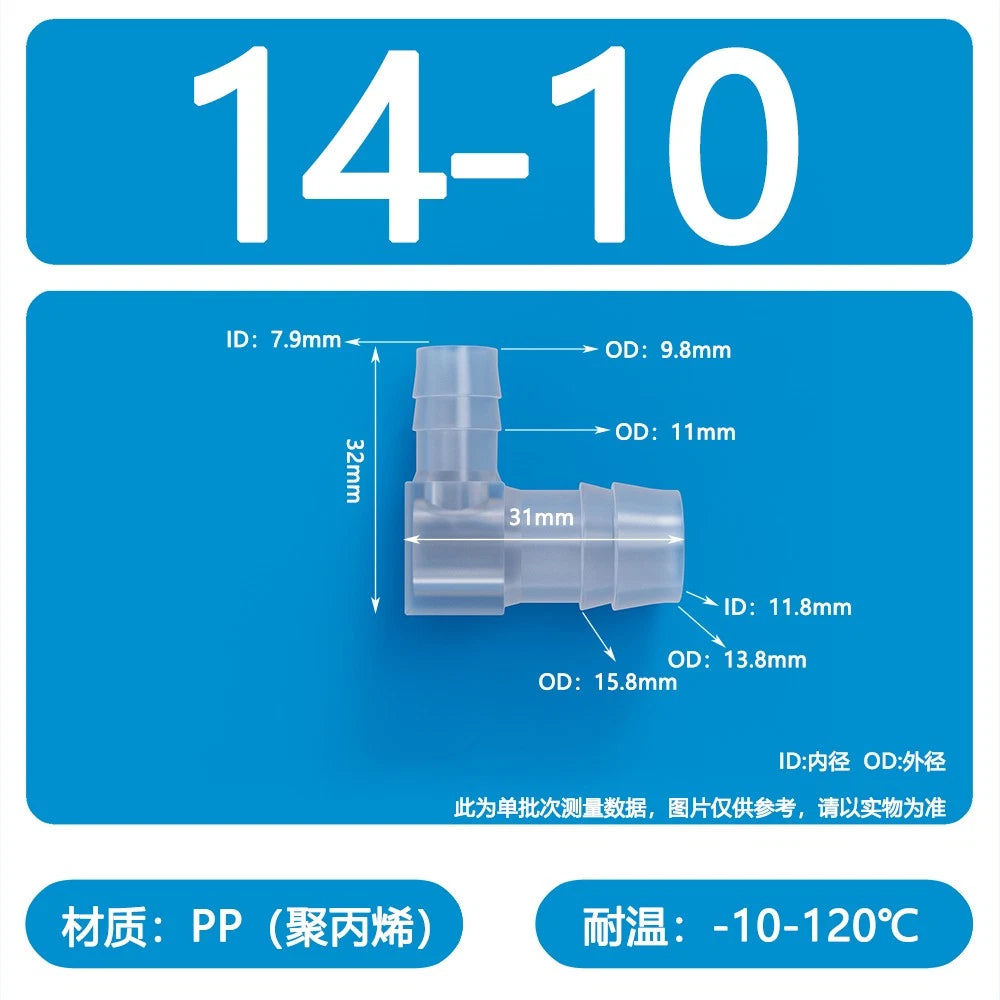 90° Elbow Plastic Barbed Joiner Reducer Connector Pipe Tube Hose Water 1.6-25mm