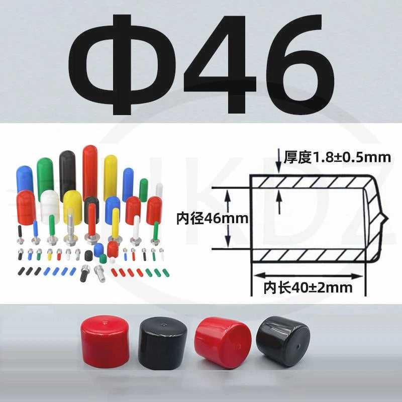 PVC End Caps for Screws, Bolts, Rods, Tubes & Cables – Thread Cover Protector, Rubber Plastic Caps (12-114mm, Multiple Colors)