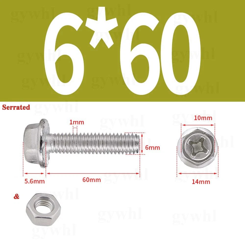 Phillips Hex Flange Bolts with Hex Nuts — Serrated & Smooth, M3–M8