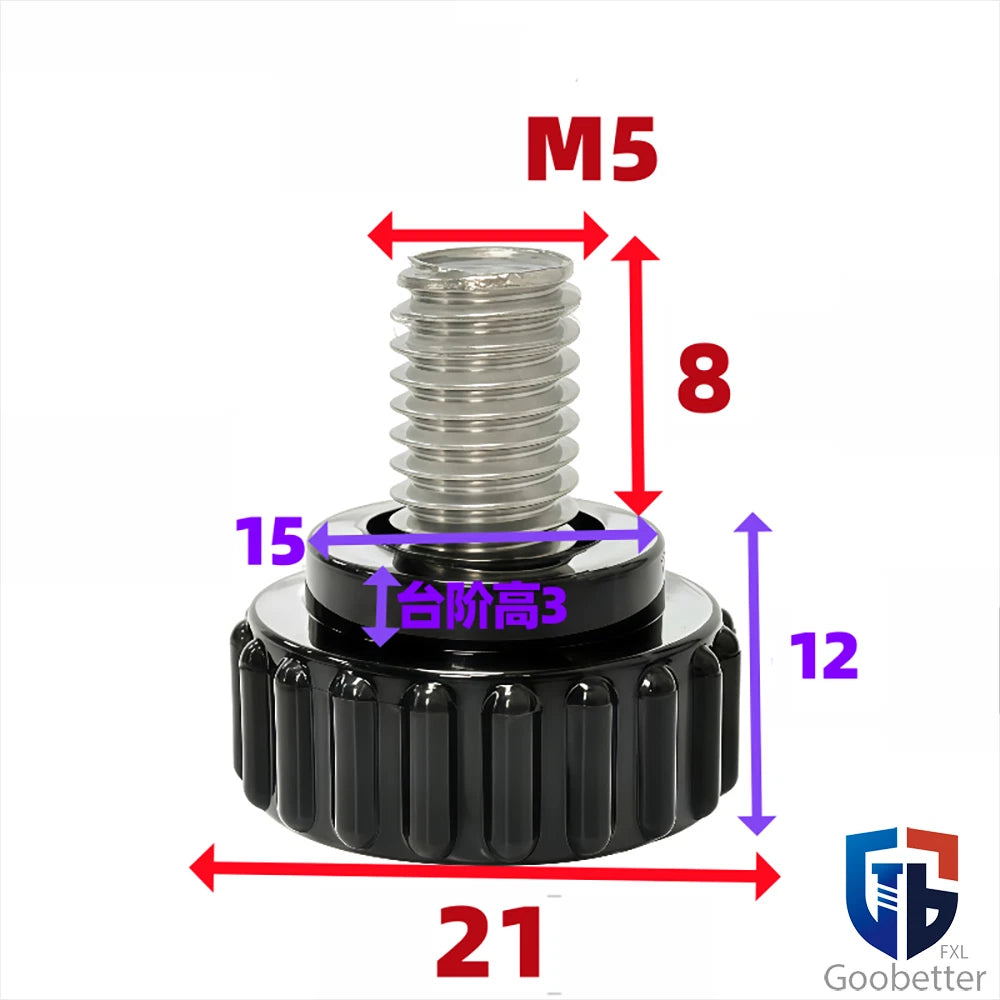 Knurled Thumb Screws with Round Plastic Handle — M3 M4 M5 M6 M8 M10 Clamping Knob Bolts