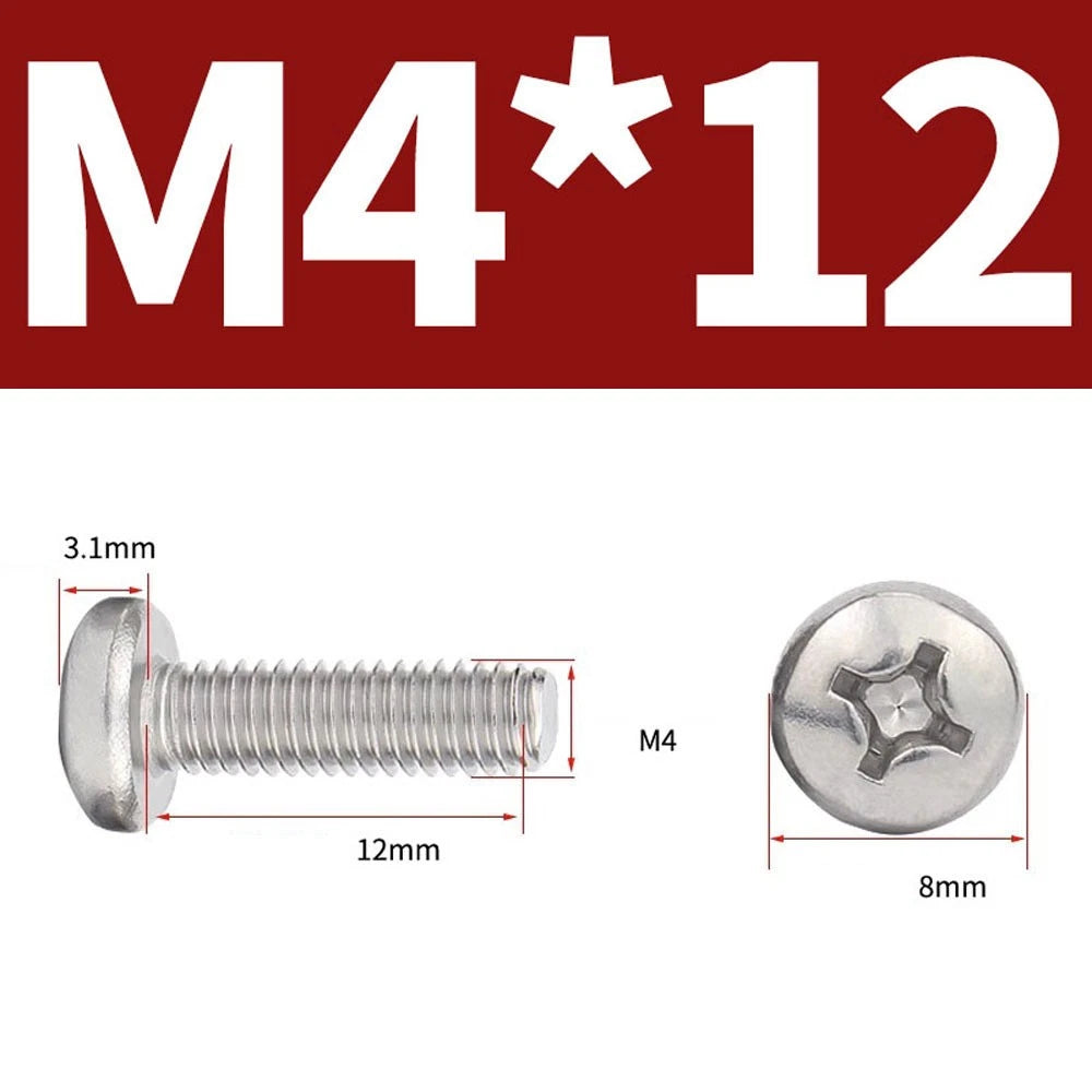 Phillips Pan Head Machine Screws — A4 Marine Grade Stainless Steel, DIN 7985 (M1.6–M10)