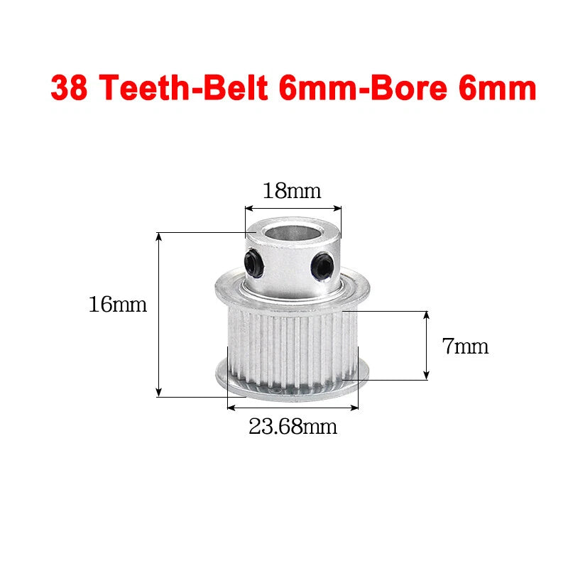 2GT Drive Pulley With Step 16 Tooth - 100 Tooth Bore 4mm - 25mm for 6mm Belt