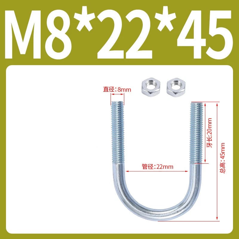 M6 M8 M10 M12 U Bolt With 2 Hex Nuts Zinc-Plated U-Bolts Clamp Pipe Tube Metric