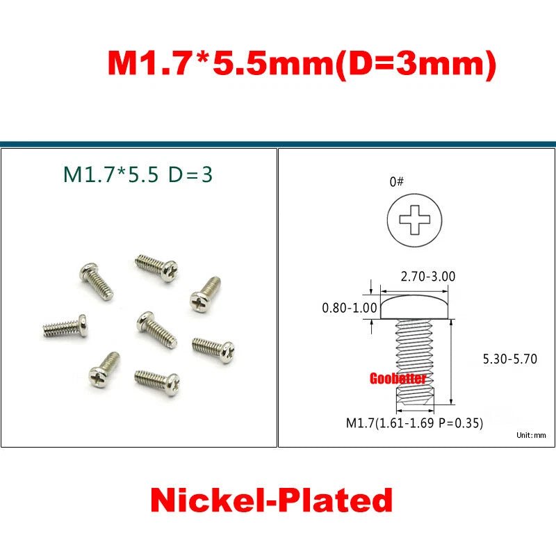 Phillips Pan Head Machine Screws M0.8 M1 M1.2 M1.4 M1.6 M1.7 — Cross Round Head Bolts, Multiple Coatings - HomeDIYer