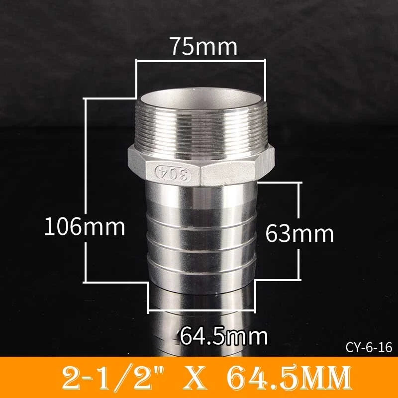 Stainless Steel BSP Male Thread x Barb Hose Tail Connector | 1/8" to 4"