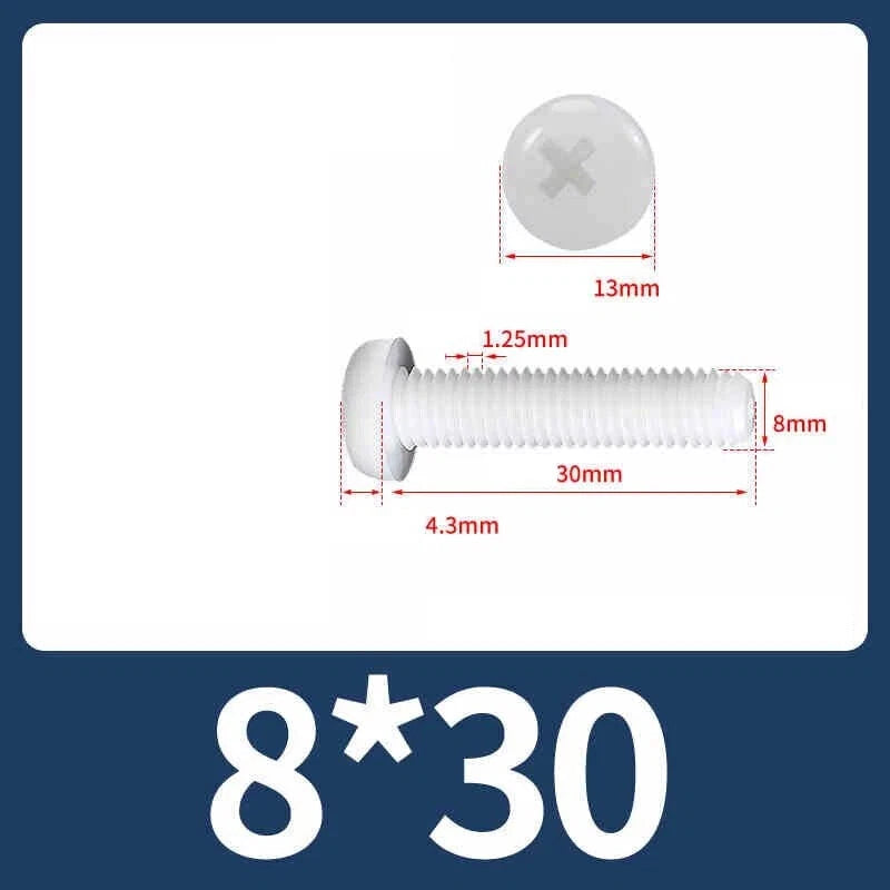 White Nylon Phillips Pan Head Machine Screws – M2 to M8, Non‑Conductive & Corrosion‑Free (PA66)
