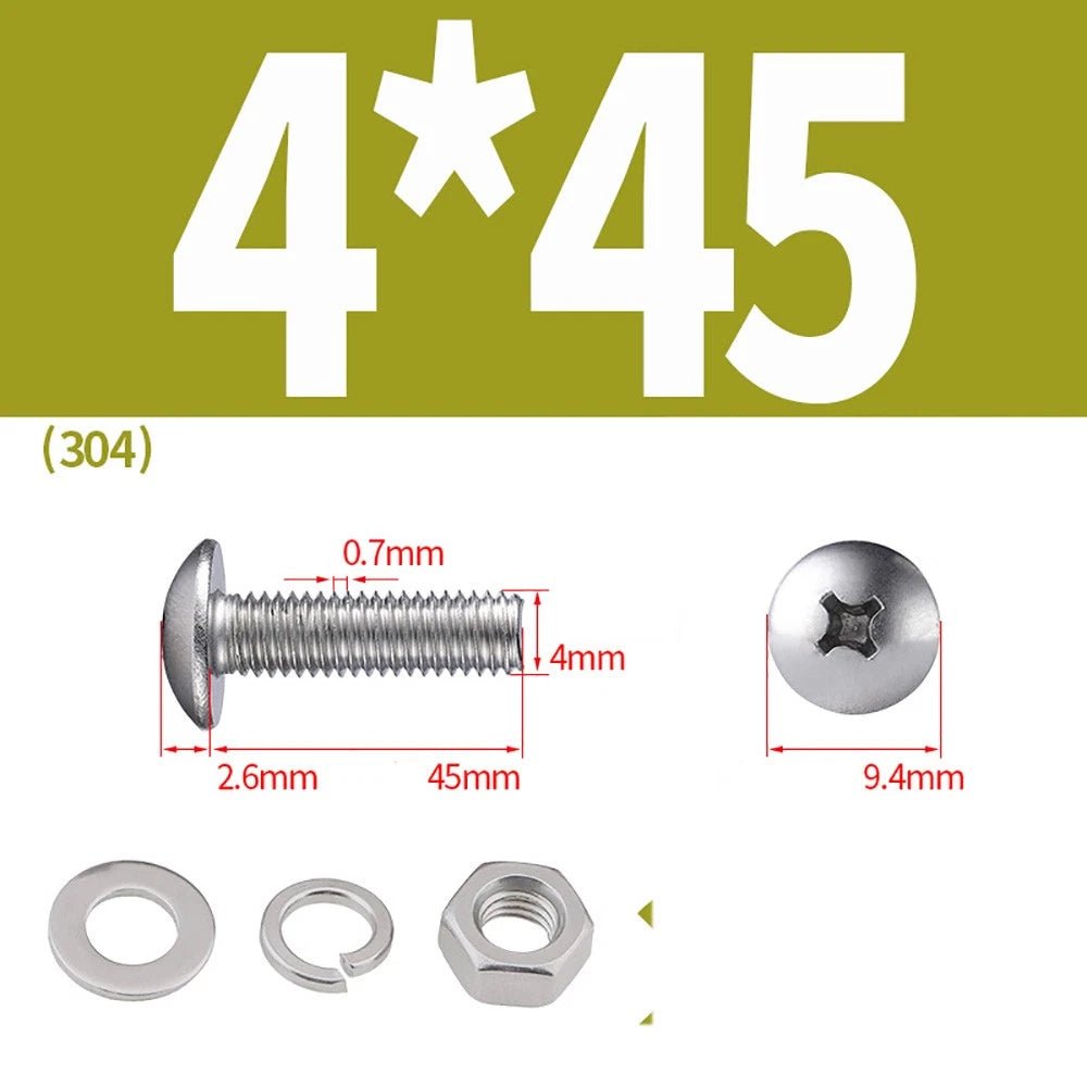 M2–M4 Phillips Truss Head Machine Screws with Hex Nuts & Washers – A2 Stainless Steel - HomeDIYer