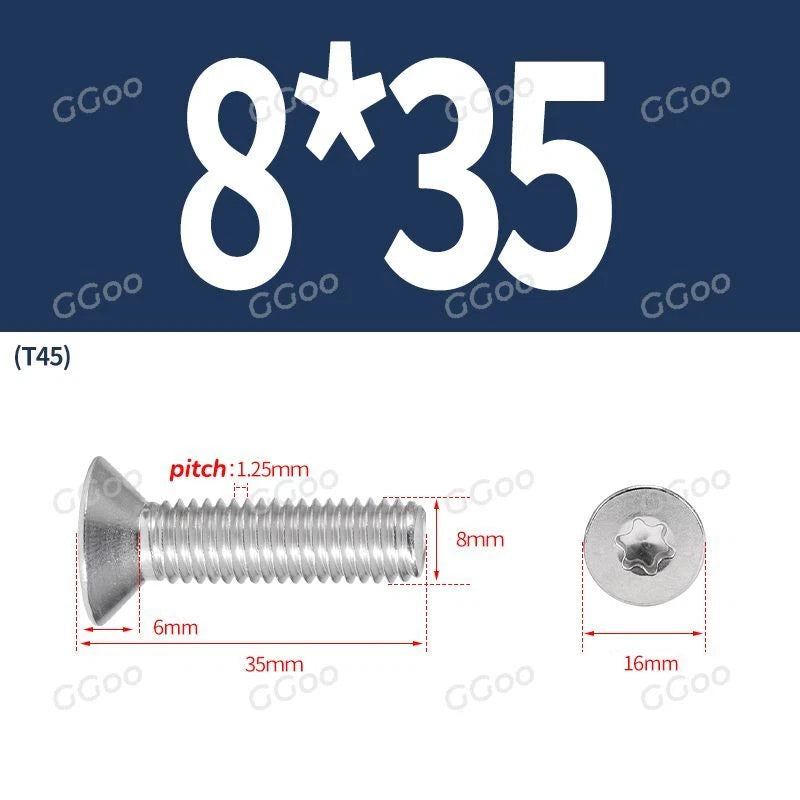 A2 Stainless Steel Torx Countersunk Flat Head Machine Screws M2 M2.5 M3 M4 M5 M6 M8 DIN 965 — 4mm to 60mm
