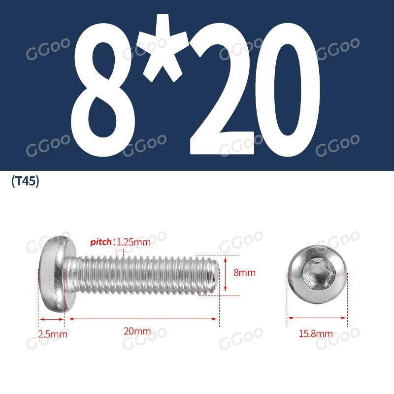 A2 Stainless Steel Torx Pan Head Machine Screws — M2 to M8, Six-Lobe Drive