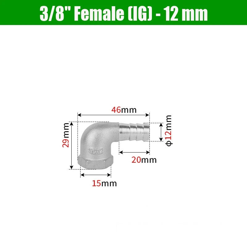 BSP Male Elbow Barbed Hose Connector — Stainless Steel, 1/8" to 1/2", 6–16mm