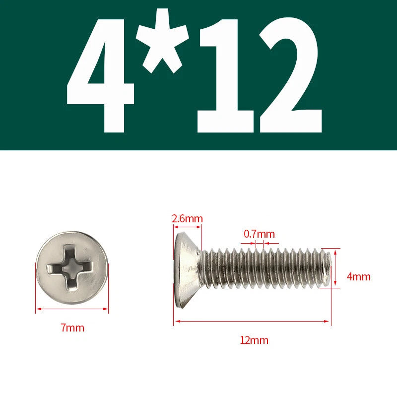 Phillips Machine Screws Countersunk Nickel Plated Steel DIN 965 Flat Head M1~M6