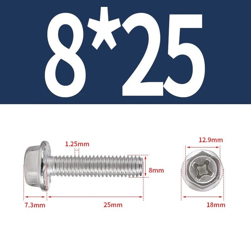 Phillips Hex Flange Screws 304 Stainless Steel M3–M8 | Dentate & Flat Flange - HomeDIYer