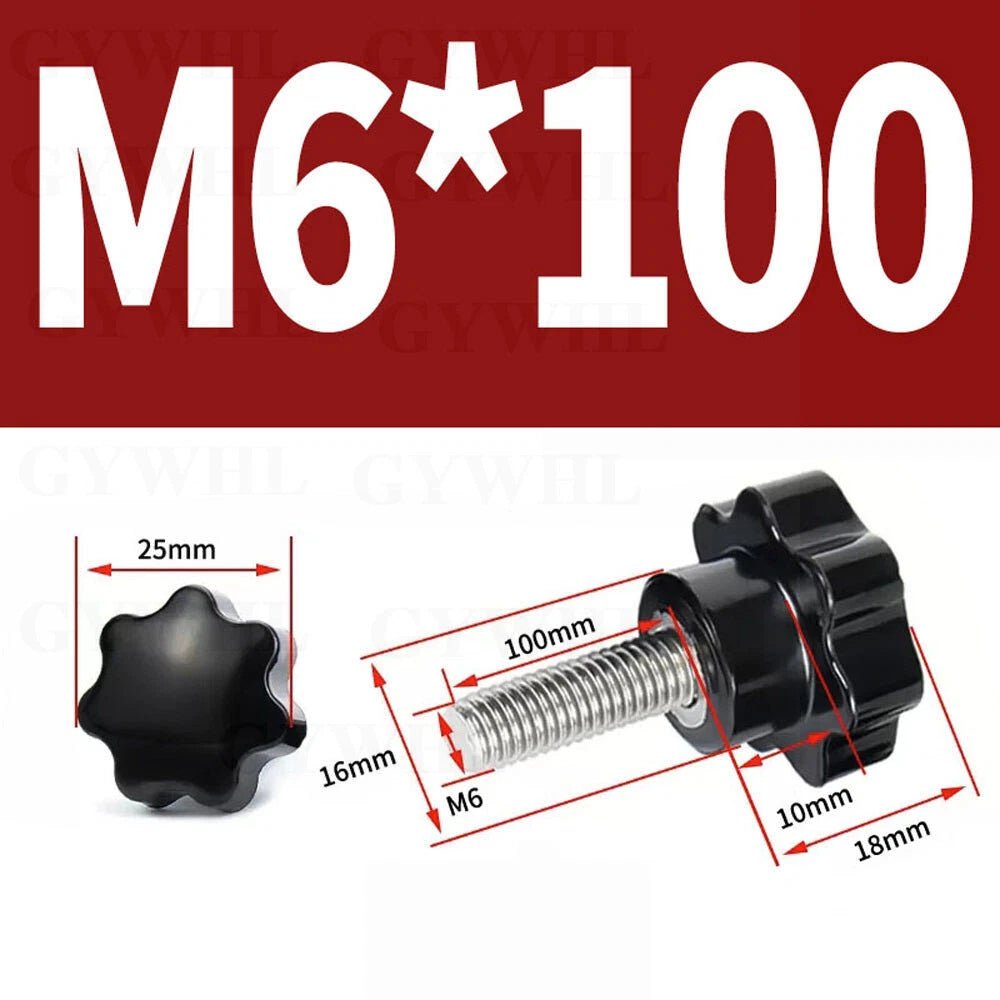 Stainless Thumb Screws Hand Knob Grip Bolts Black Plastic Hexalobular Star Head - HomeDIYer