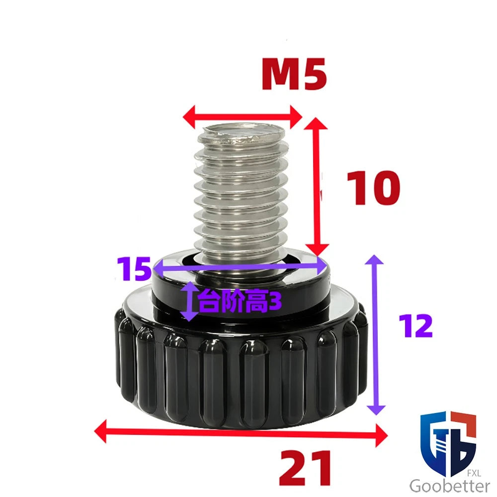 Knurled Thumb Screws with Round Plastic Handle — M3 M4 M5 M6 M8 M10 Clamping Knob Bolts
