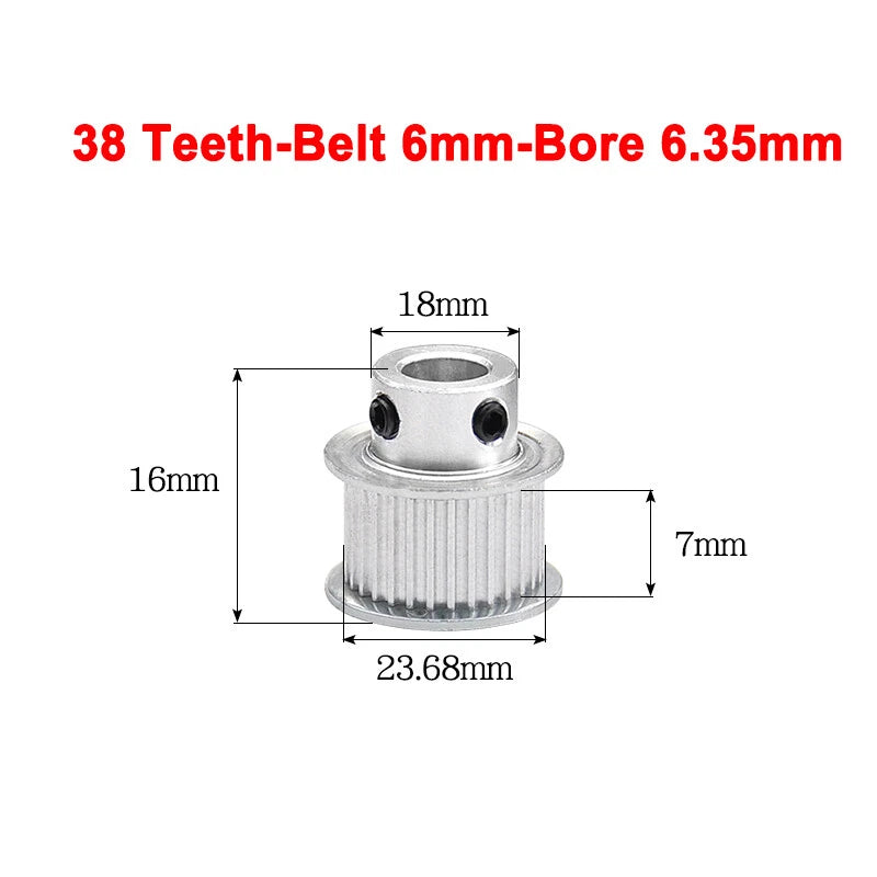 2GT Drive Pulley With Step 16 Tooth - 100 Tooth Bore 4mm - 25mm for 6mm Belt