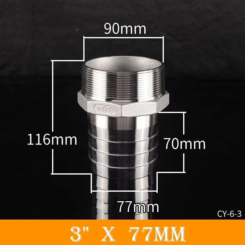 Stainless Steel BSP Male Thread x Barb Hose Tail Connector | 1/8" to 4"