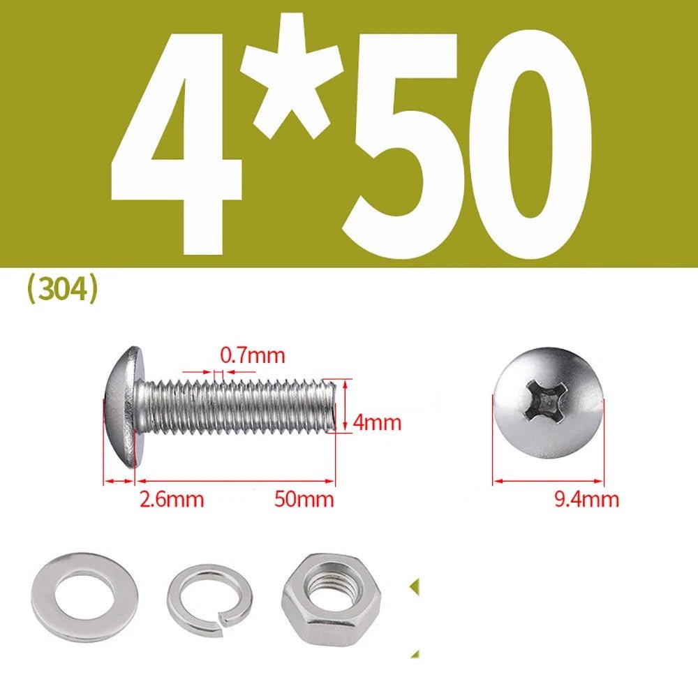 M2–M4 Phillips Truss Head Machine Screws with Hex Nuts & Washers – A2 Stainless Steel - HomeDIYer